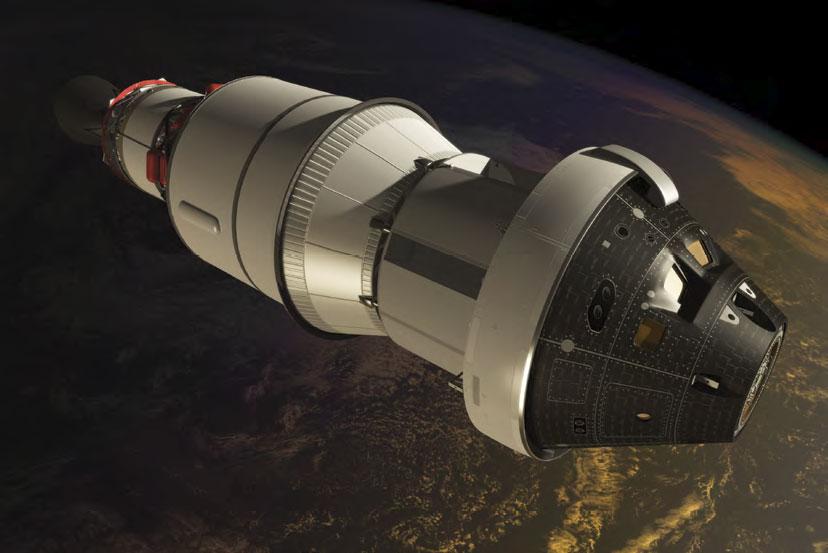 HELE SULAMITTEN: Hele romfartøyet består av fem elementer: En sikkerhetsmodul som kan frakte mannskapet i sikkerhet dersom det skjer noe galt under oppskyting eller oppstigningen, selve mannskapsmodulen, en servicemodul og to koblinger som til sammen knytter Orion til oppskytingsraketten.Foto: NASA