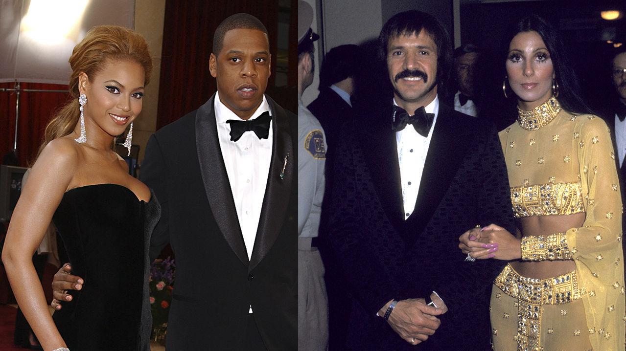 POWER-PAR: Beyonce og Jay-Z og artistparet Sonny og Cher har stått for hvert sitt ikoniske rød løper-øyeblikk på Oscar-utdelingen. Foto: AP/Getty Images.