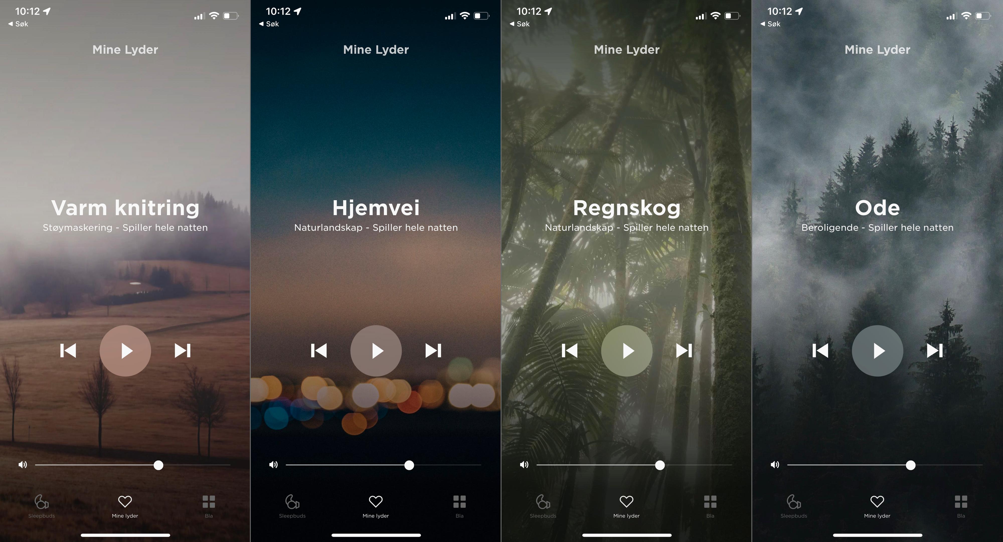 Eksempel på lydspor du kan velge i Bose Sleep-appen. 