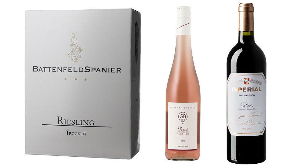 TRIPPEL-6: En hvitvin, en rosé og en rødvin får terningkast 6 i denne ukens vintips. Foto: Produsentene