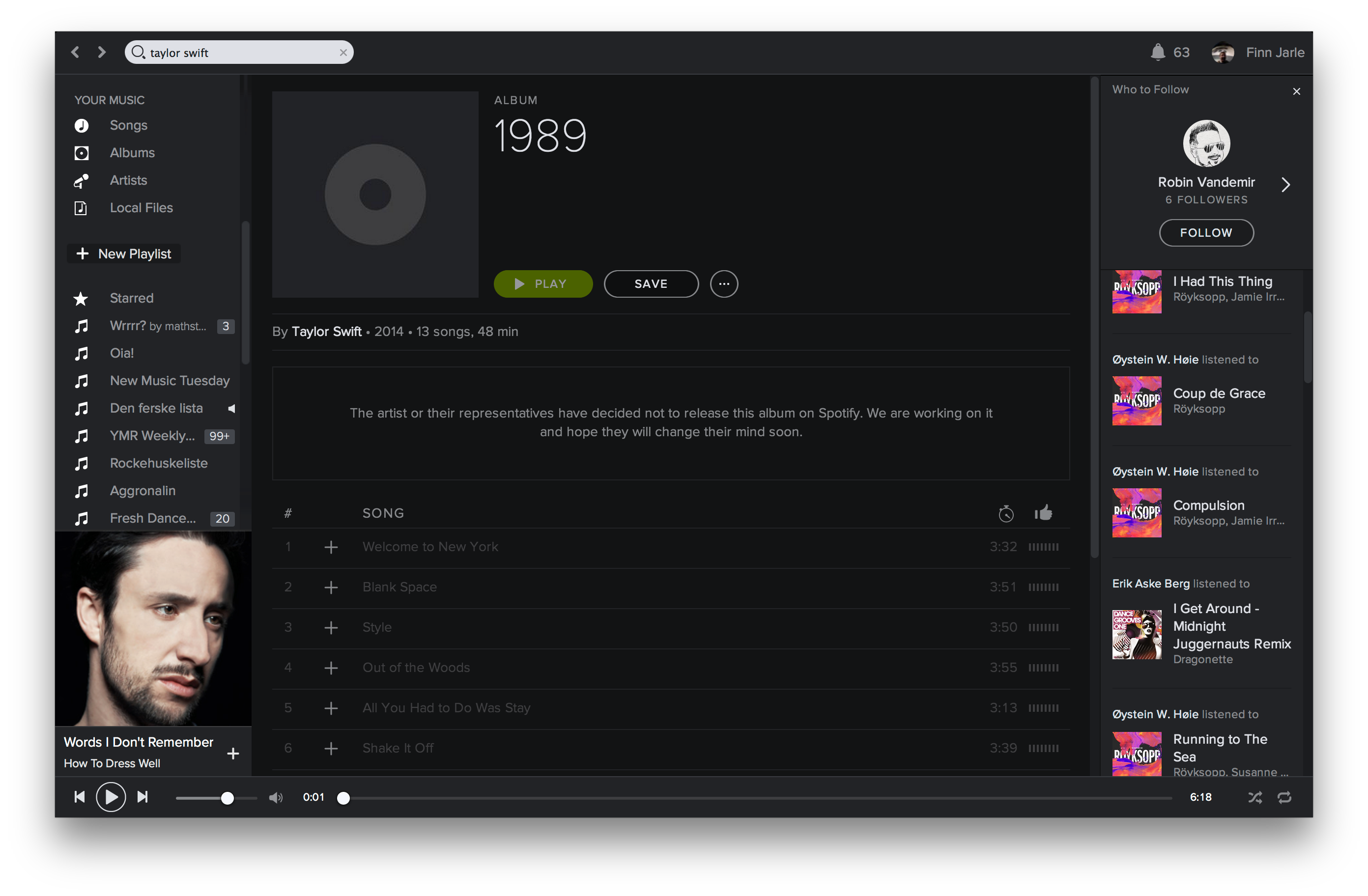 Swifts nye album rakk aldri å dukke opp på Spotify før stjernen trakk hele katalogen sin fra tjenesten.