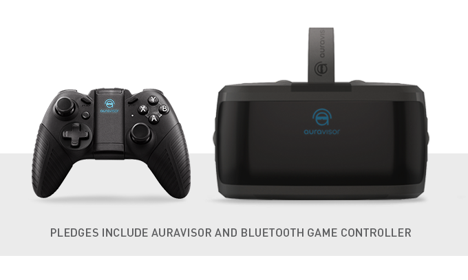 AuraVisor-brillene og den medfølgende Bluetooth- håndkontrollen. Foto: Kickstarter