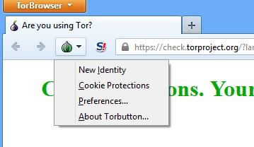 Når denne knappen er grønn, vet du at Tor fungerer. Her har du også en rekke innstillinger du kan justere.