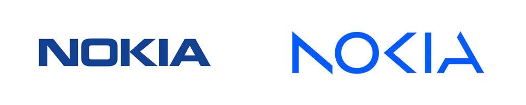 Gammel Nokia-logo i «Yale»-blåfargen, og den nye Nokia-logoen med en litt lysere blåfarge. 