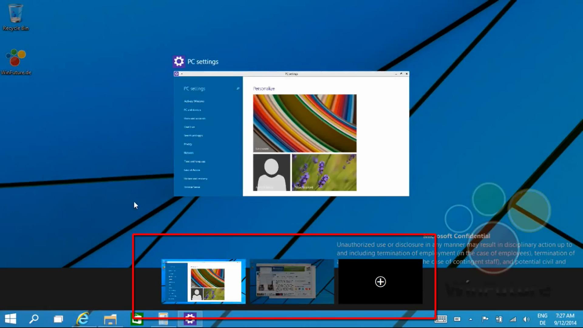 Windows 9 vil la deg veksle mellom skrivebord.Foto: WinFuture