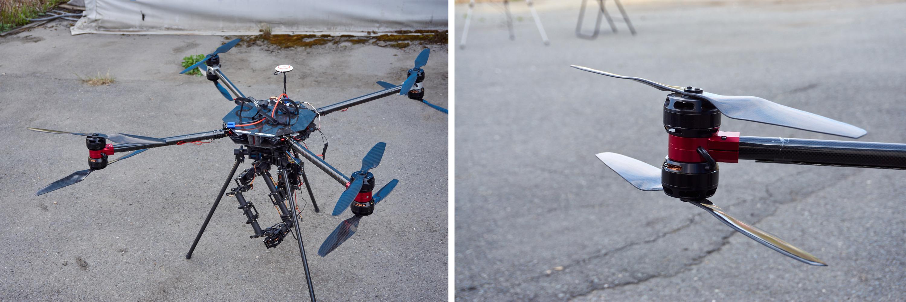 Joda, dette er et «octocopter» – det har åtte motorer. Det gir også dronen enormt dreiemoment.