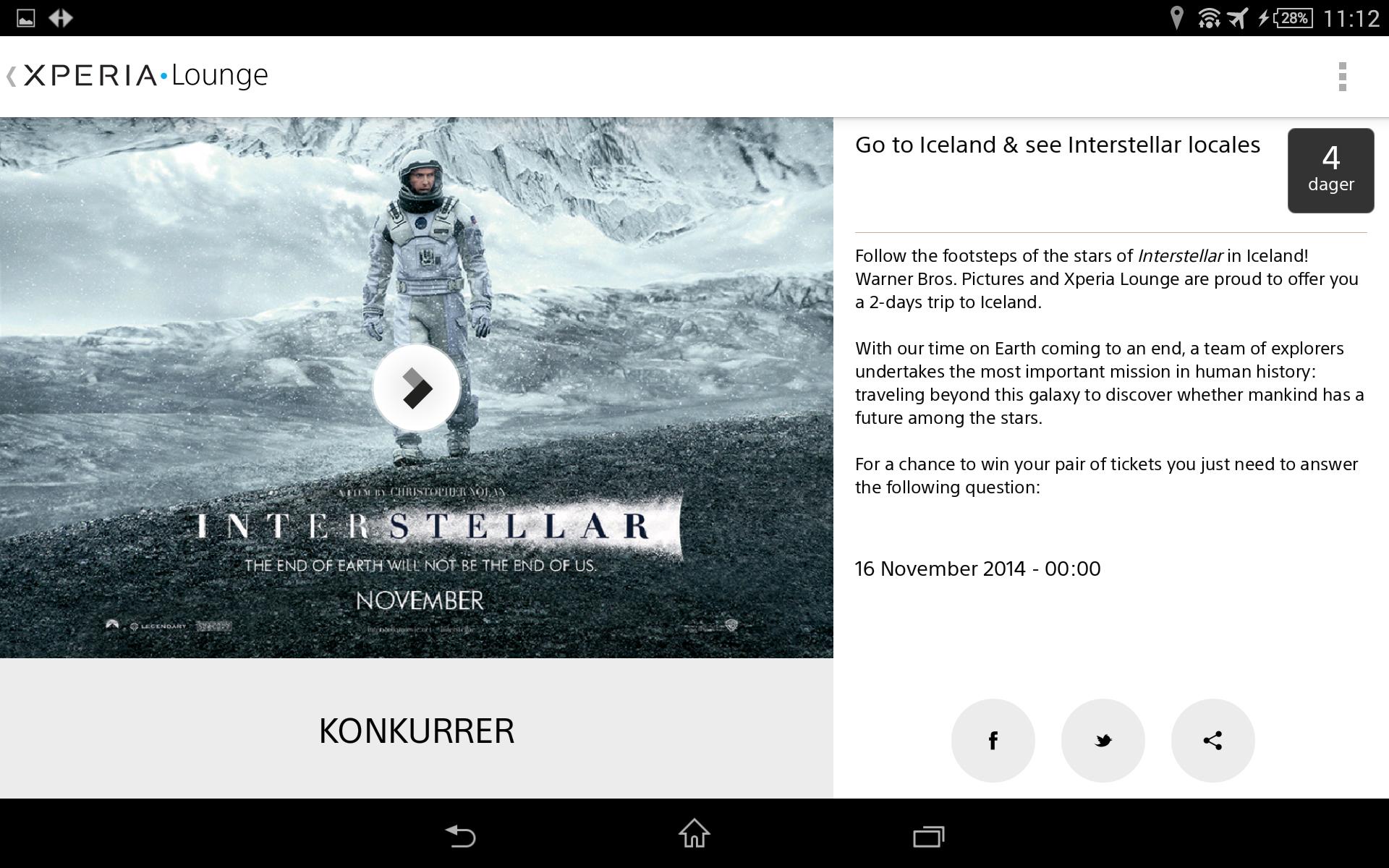 Åpne Xperia Lounge, svar på følgende spørsmål, og du kan vinne todagerstur til Island for å se stedene der filmen Interstellar er filmet. Hvilket spørsmål, Sony?