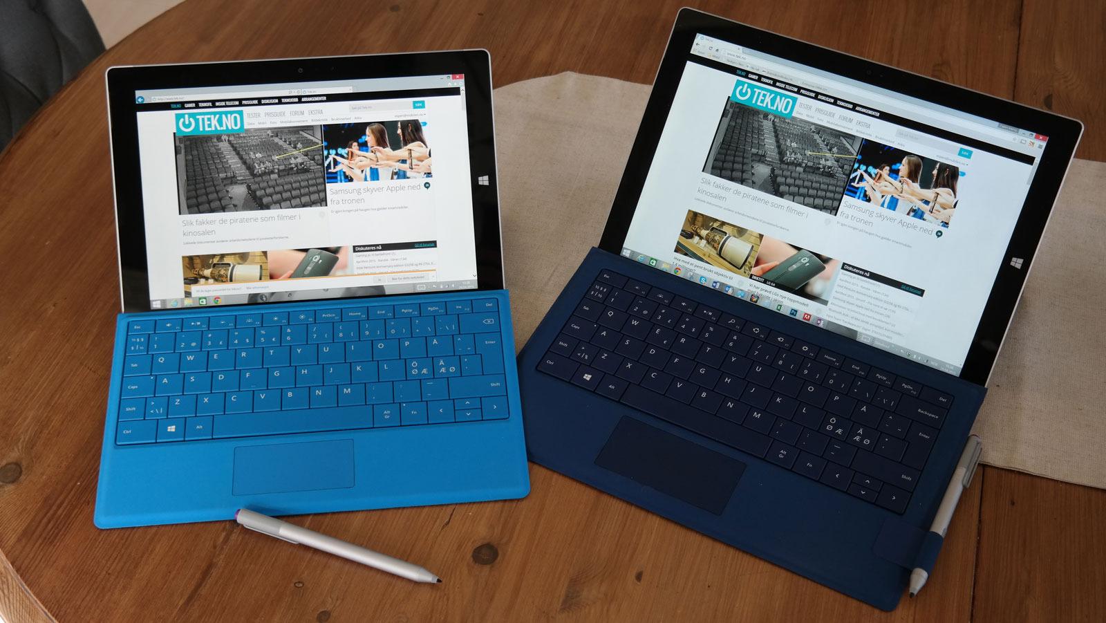 Surface 3 til venstre, Surface Pro 3 til høyre. Denne artikkelen ble til på den minste av de to.