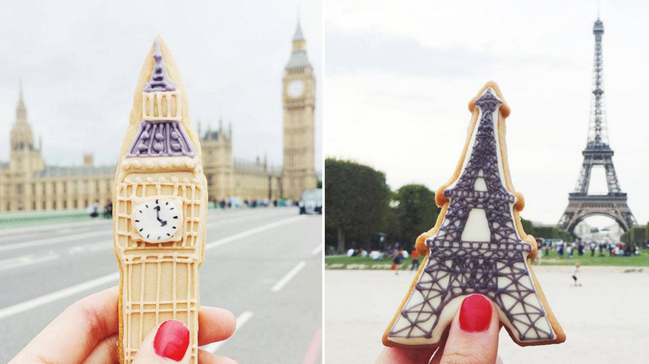 LANDEMERKER: Store bygg - små cookies. Vicki Liu finner tydeligvis inspirasjon flere steder. Foto: @vickiee_yo/Instagram