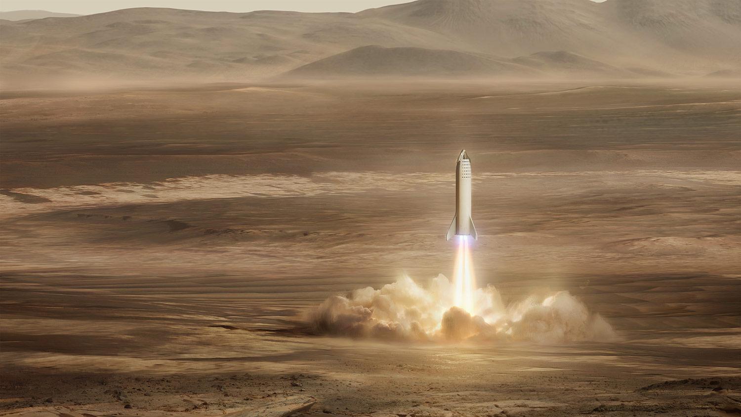 Slik ser SpaceX for seg det kan se ut når en Spaceship-rakett tar av fra Mars.