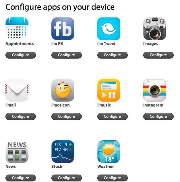 Før du kan begynne å bruke klokken, må du sette opp alle appene på en nettside.