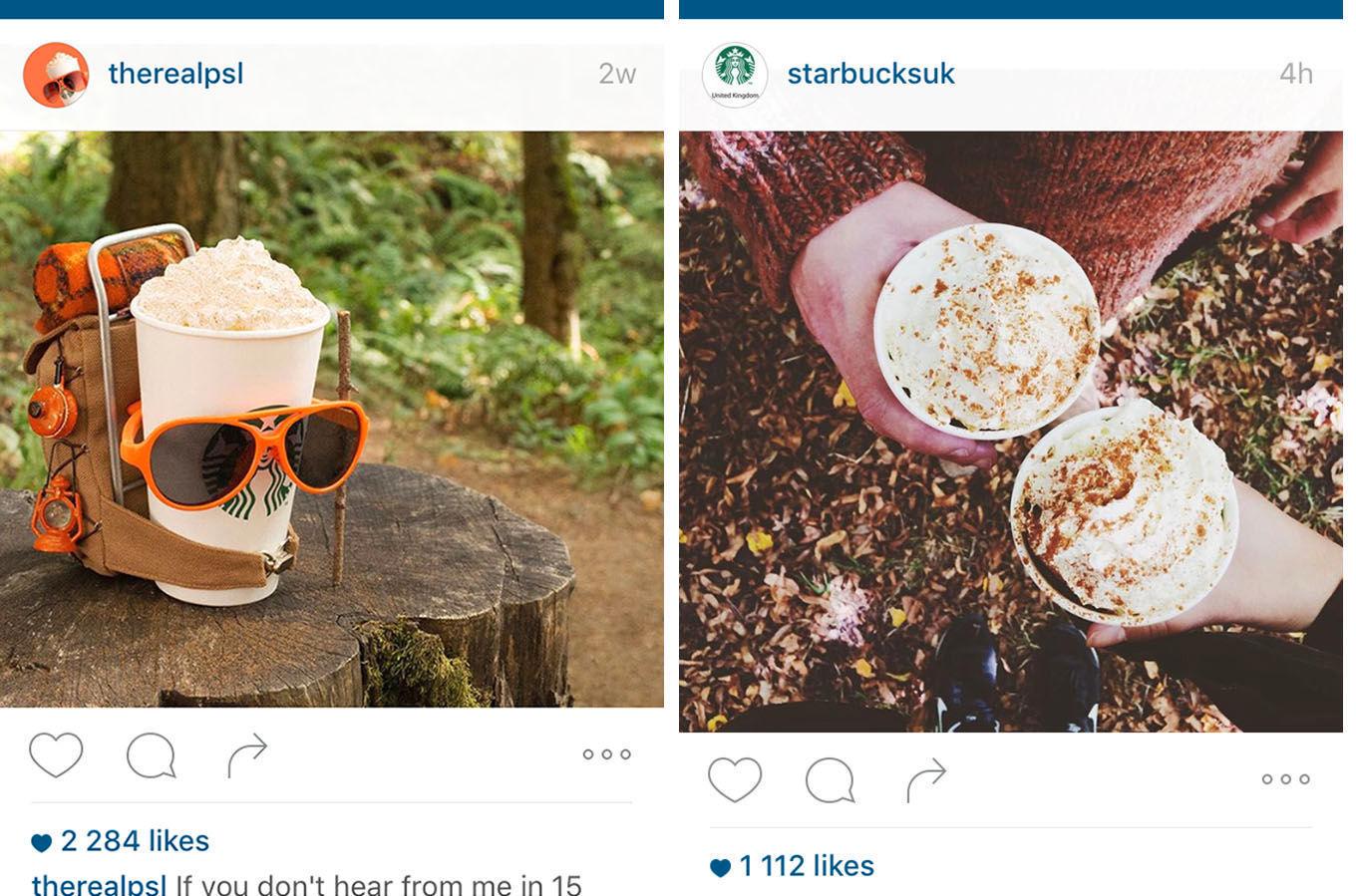 VINNER SOSIALE MEDIER: PSL er en svært populær kaffe. Også på sosiale medier. Foto: Instagram/@therealpsl/@starbucksuk.