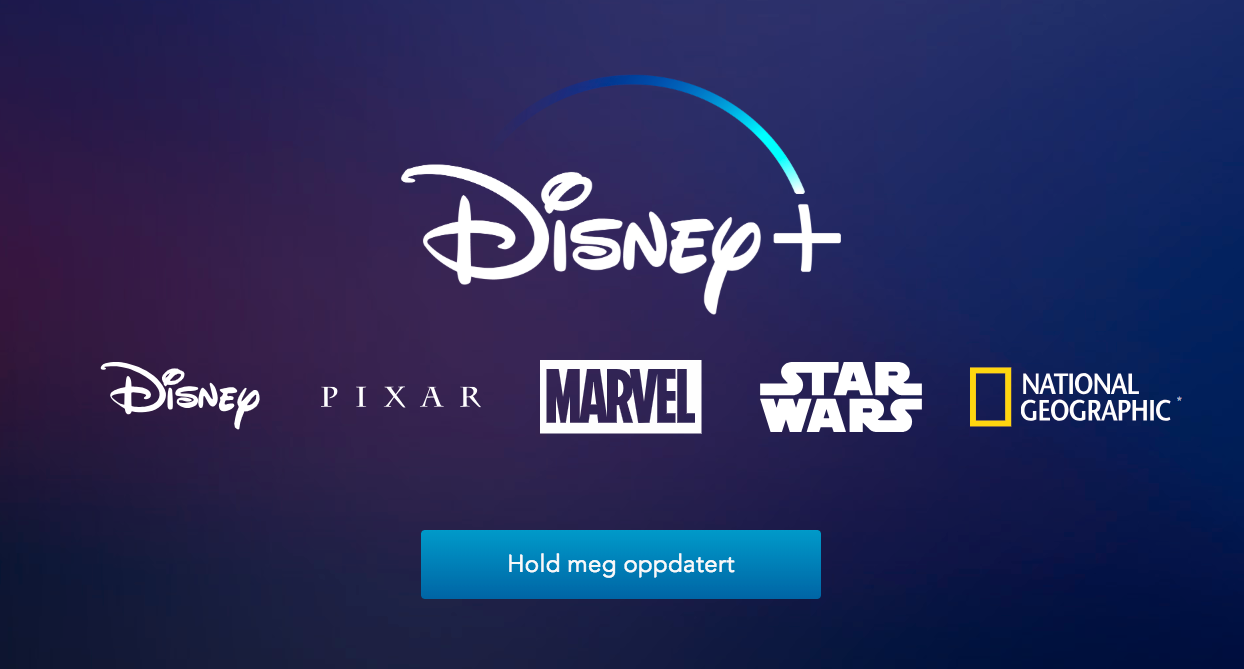 Den norske Disney+-nettsiden inneholder foreløpig bare en «Hold meg oppdatert»-knapp.