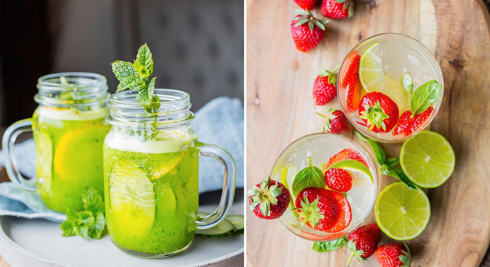 SOMMERGODT: Friske drinker hører med til sommeren - ha gjerne sommerens bær og frukter i glasset: både agurk og jordbær er digg i drinken. Foto. Sara Johannessen/VG.