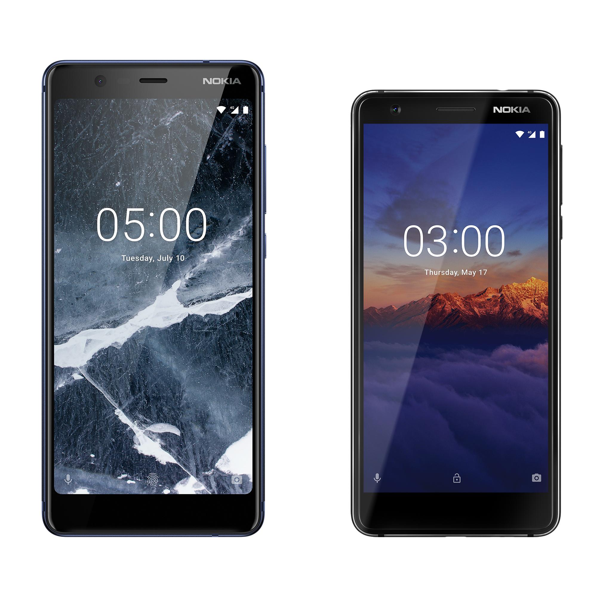 Nokia 5.1 til venstre og Nokia 3.1 til høyre. Designmessig er alle telefonene rimelig like originalmodellene, men alle har blitt litt større.