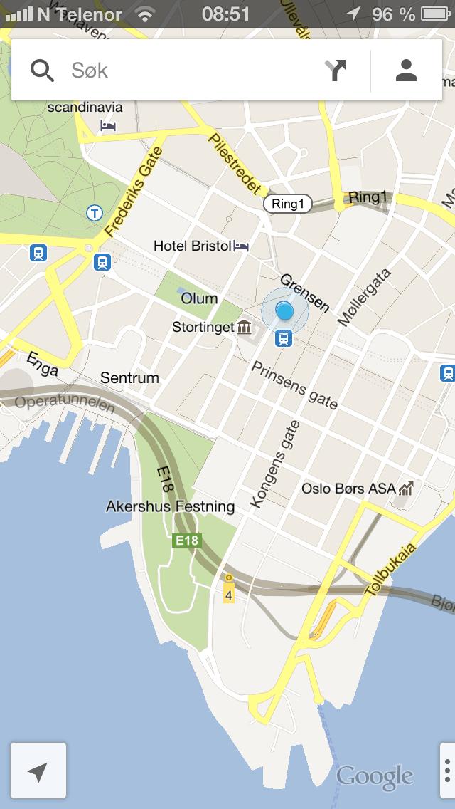 Googles utgave av Oslo sentrum.