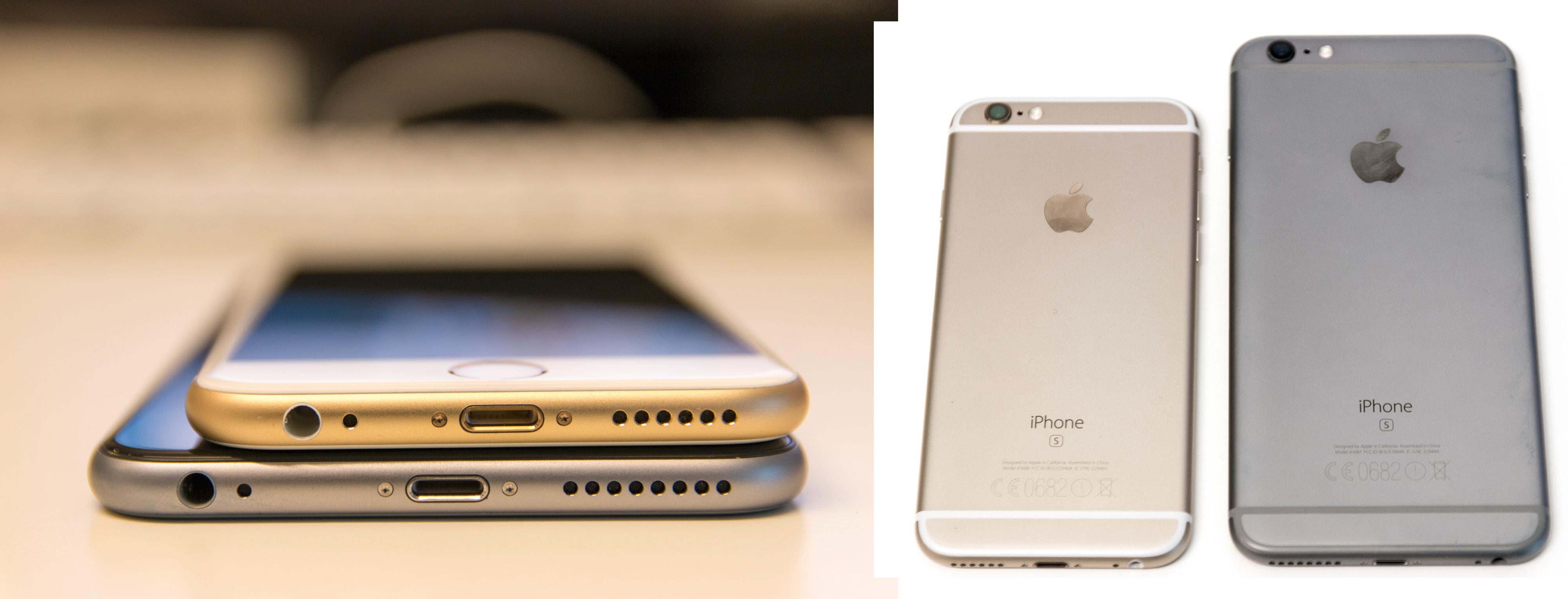 iPhone 6S Plus og den vanlige iPhone 6S. Plus-modellen er vesentlig større. Foto: Niklas Plikk, Tek.no