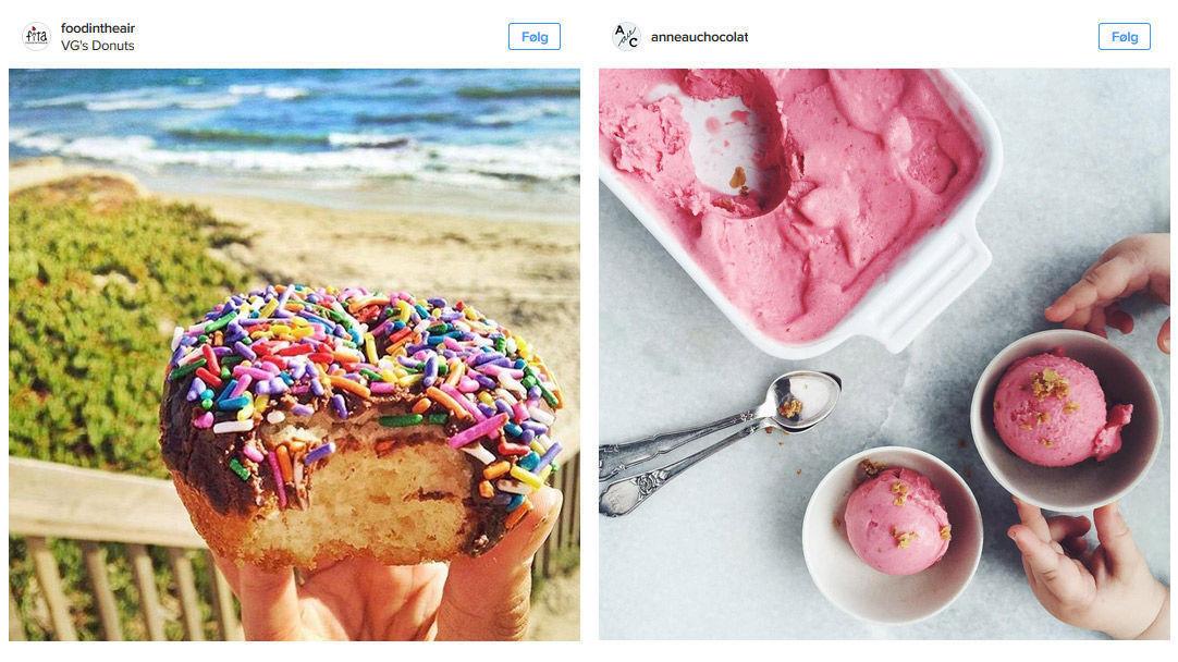 SOMMERINSPIRASJON: Drøm deg bort til ferie eller få sommerfølelsen ved å følge disse fristende Insta-kontoene. Foto: @Foodintheair / @Anneauchocolat / Instagram