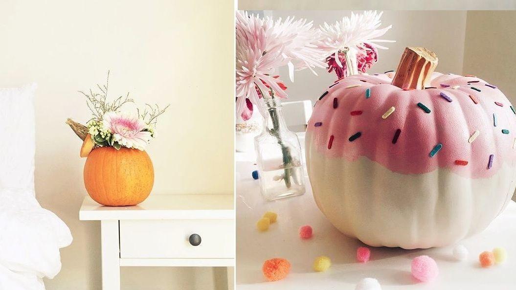 GØY MED GRESSKAR: Det trenger ikke bare være skummelt med gresskar, du kan også lage både vaser og annen dekorasjone av den store, oransje grønnsaken. Foto: Instagram/@theblondielocks/@ycmayta.