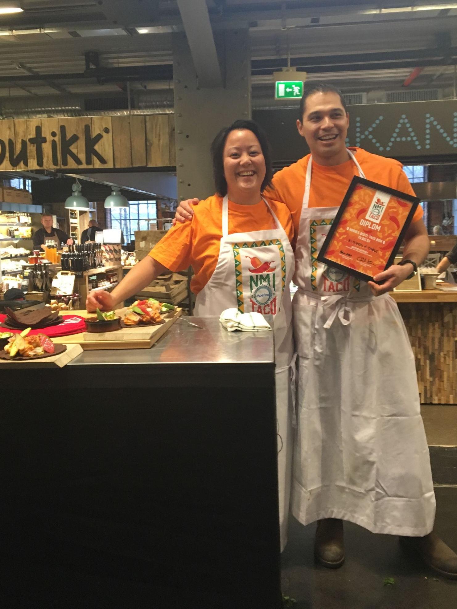 VINNERNE: Cecilie Kirkebø og Edwin Rivas fra Kitchen & Table i Bergen står bak Norges beste taco. Foto: Godt.no