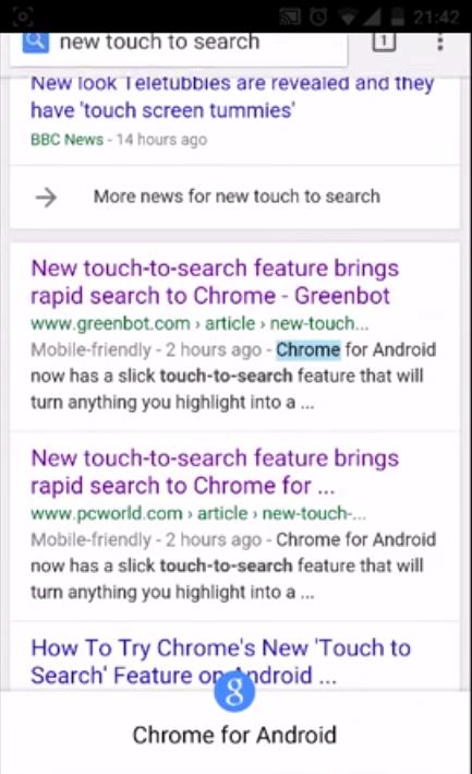 Touch to Search gir deg kjapp tilgang til søkefunksjonen nederst på skjermen ved å merke et ord, uansett hva du holder på med. Foto: YouTube