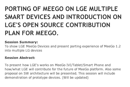 Slik ser LGs program for MeeGo Conference ut.