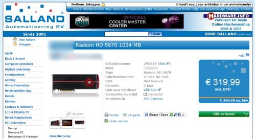 HD 5870-pris avslørt i nederlandsk nettbutikk