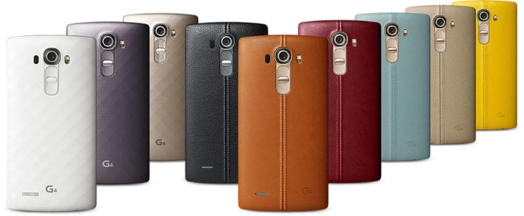 LG G4 kan leveres i mange ulike farger, med både lær og plastdeksler. Foto: LG