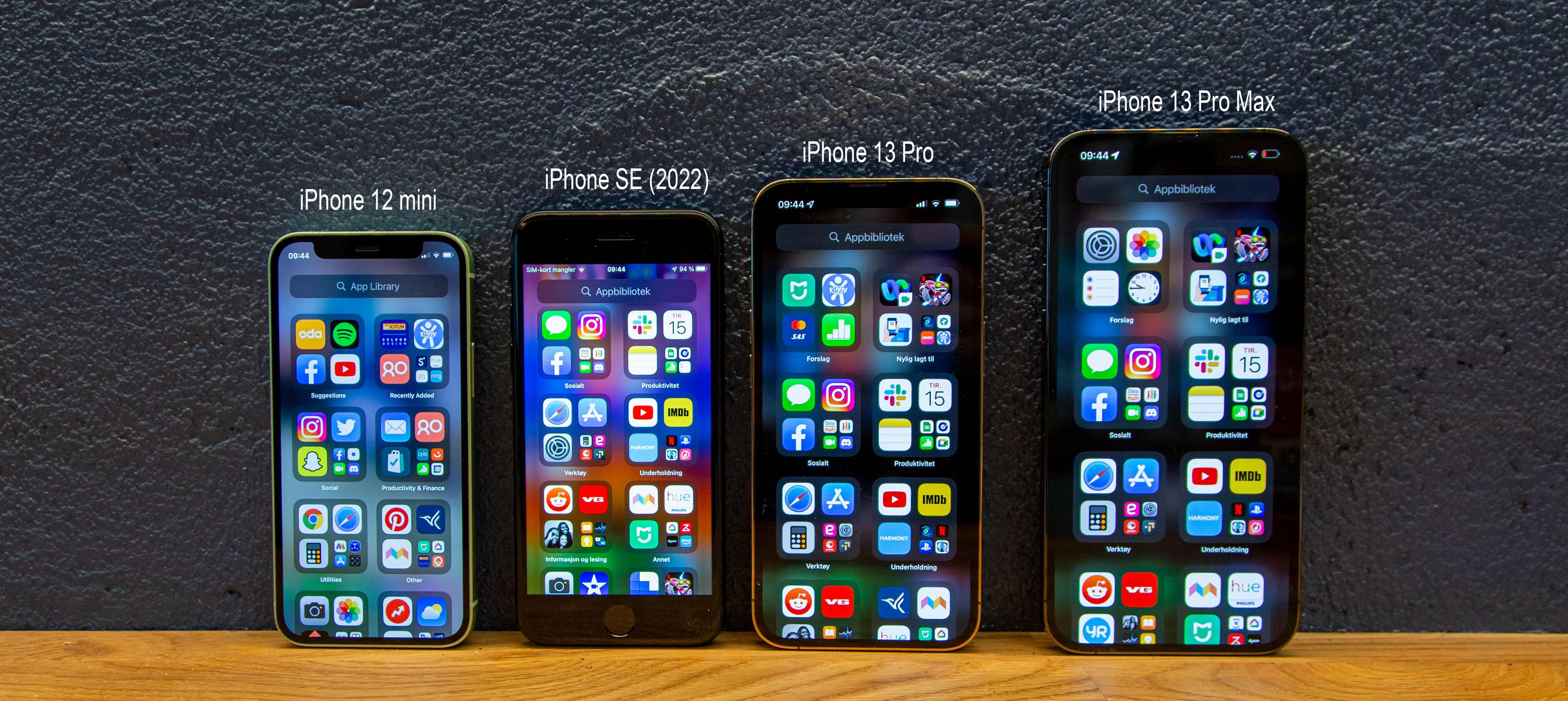 iPhone SE er betydelig mindre enn «vanlige» iPhone i dag, og bare marginalt større enn iPhone 12 og 13 mini.