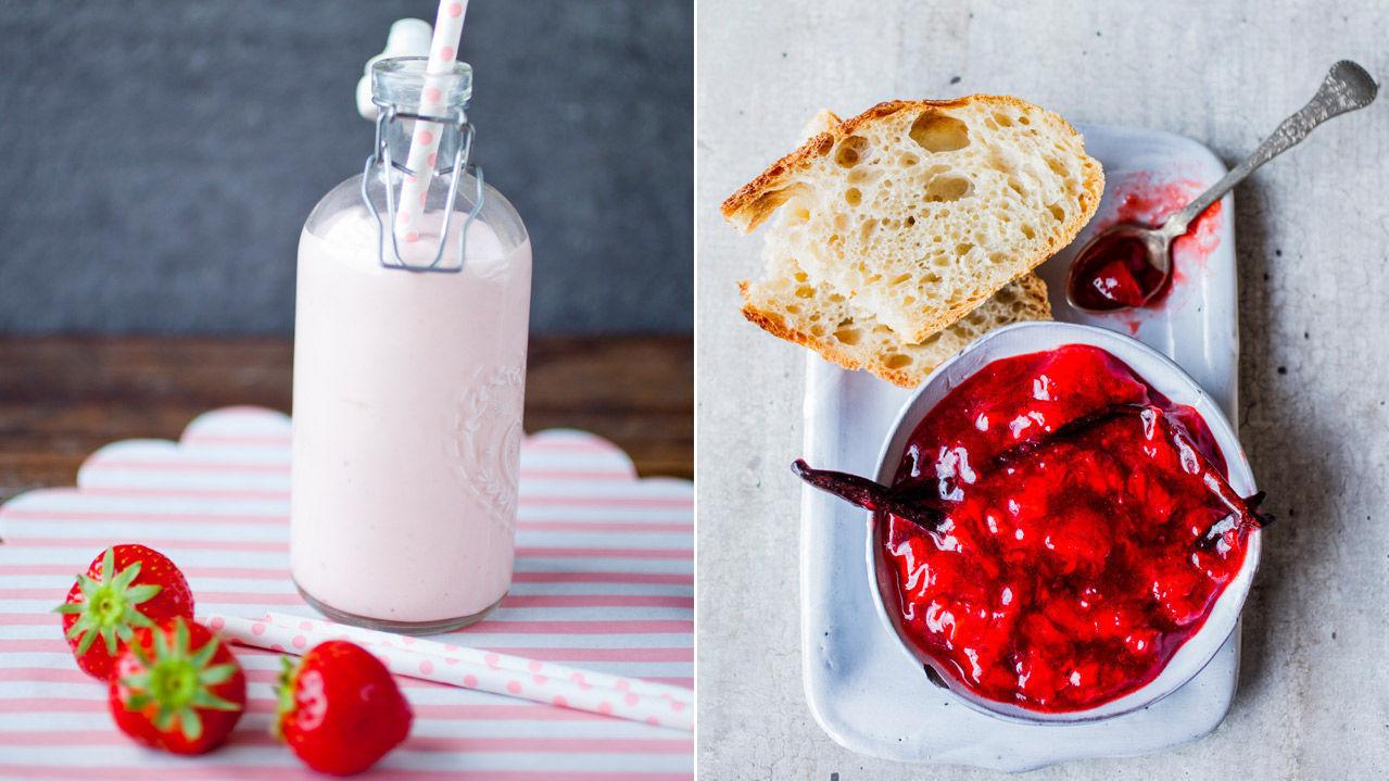 NYTT LIV: Lag en forfriskende milkshake eller deilig, hjemmelaget syltetøy med vasne jordbær. Foto: Sara Johannessen/VG