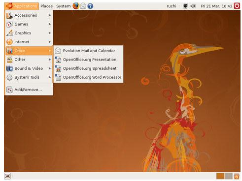 Skrivebordet i Ubuntu 8.04 LTS