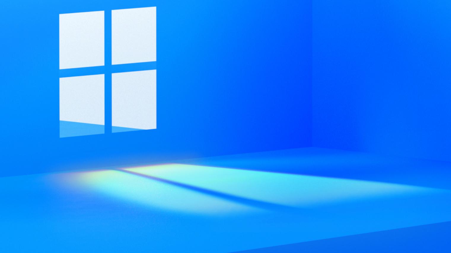 Slik «teaser» Microsoft Windows 11-annonseringen. Legg merke til at den horisontale rammen i vinduet er borte fra skyggen når lyset strømmer inn i rommet. 