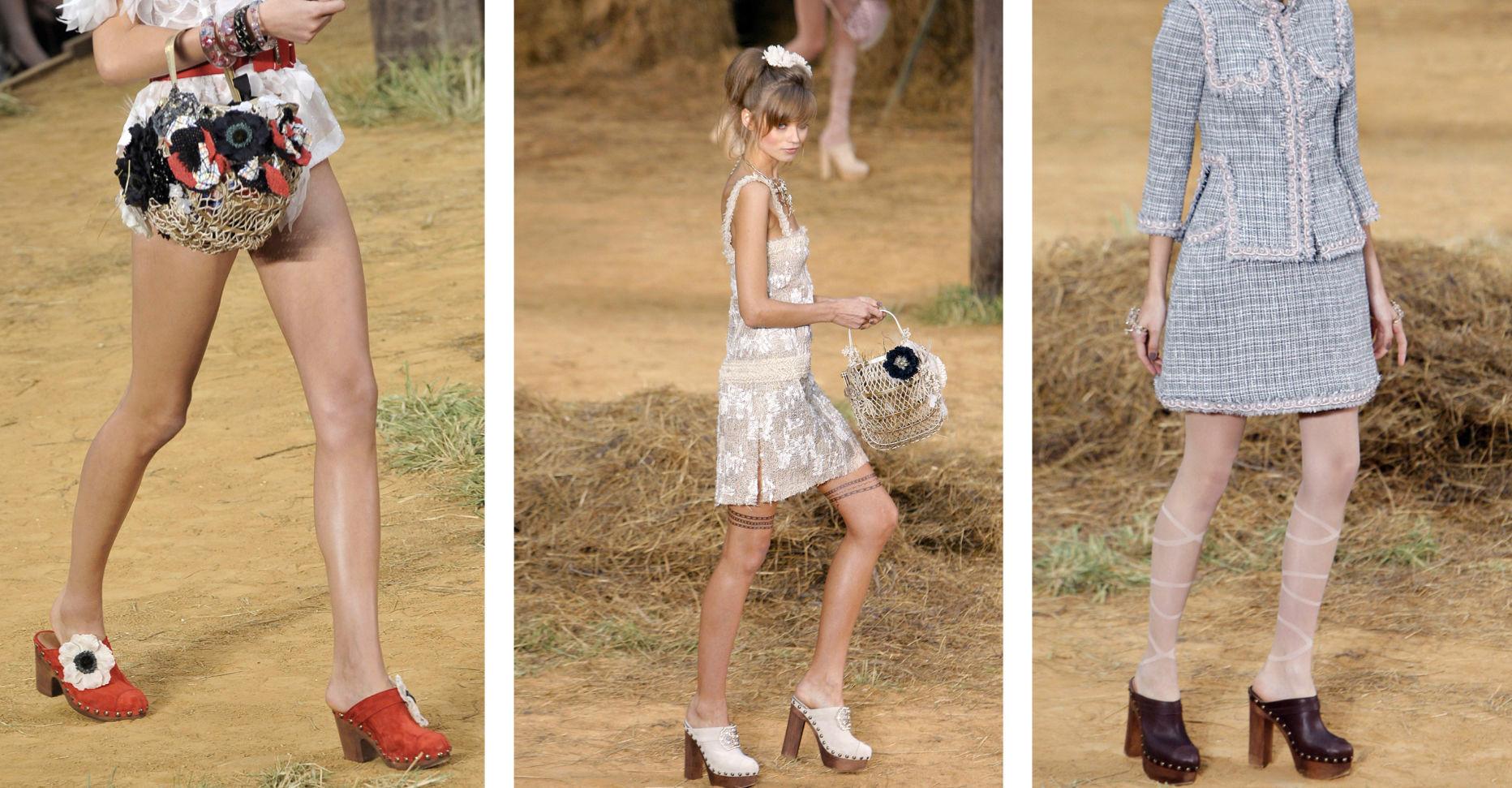 Catwalken for Chanel sin vår- og sommerkolleksjon 2010 var full av tresko. Foto: AFP