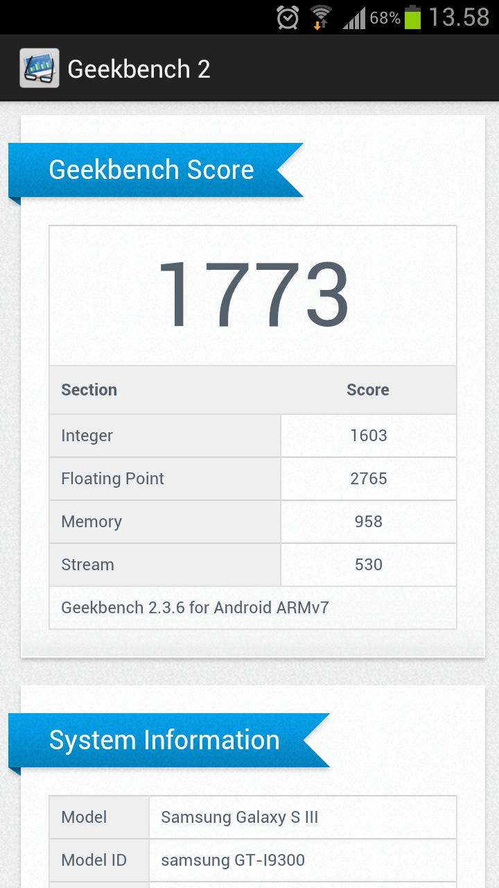 Geekbench er en ytelsestest som virker på mange plattformer. Android-mobilen Galaxy S III kommer ut hakket kvassere enn iPhone 5.