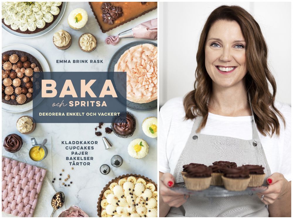 Emma Brink Rask med sin bok Baka och spritsa.