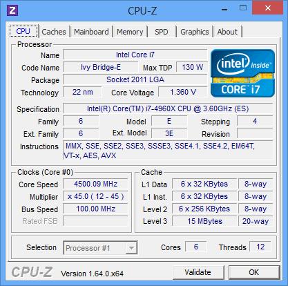 Intel Core i7 4960X @ 4,5 GHz.