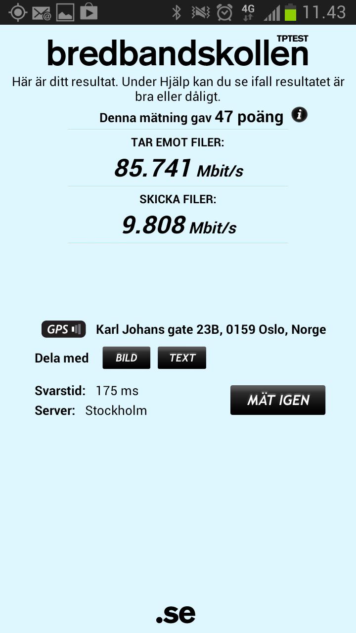 Også via svenske Bredbandskollen viser 4G-nettet seg fra sin beste side.