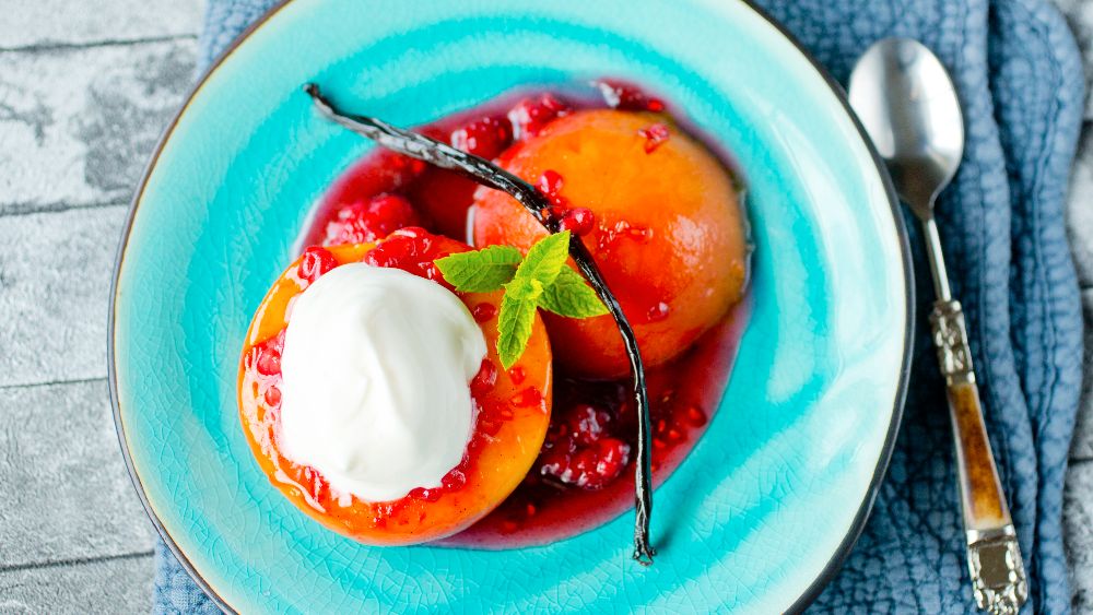 Peach melba – persikodessert med vanilj