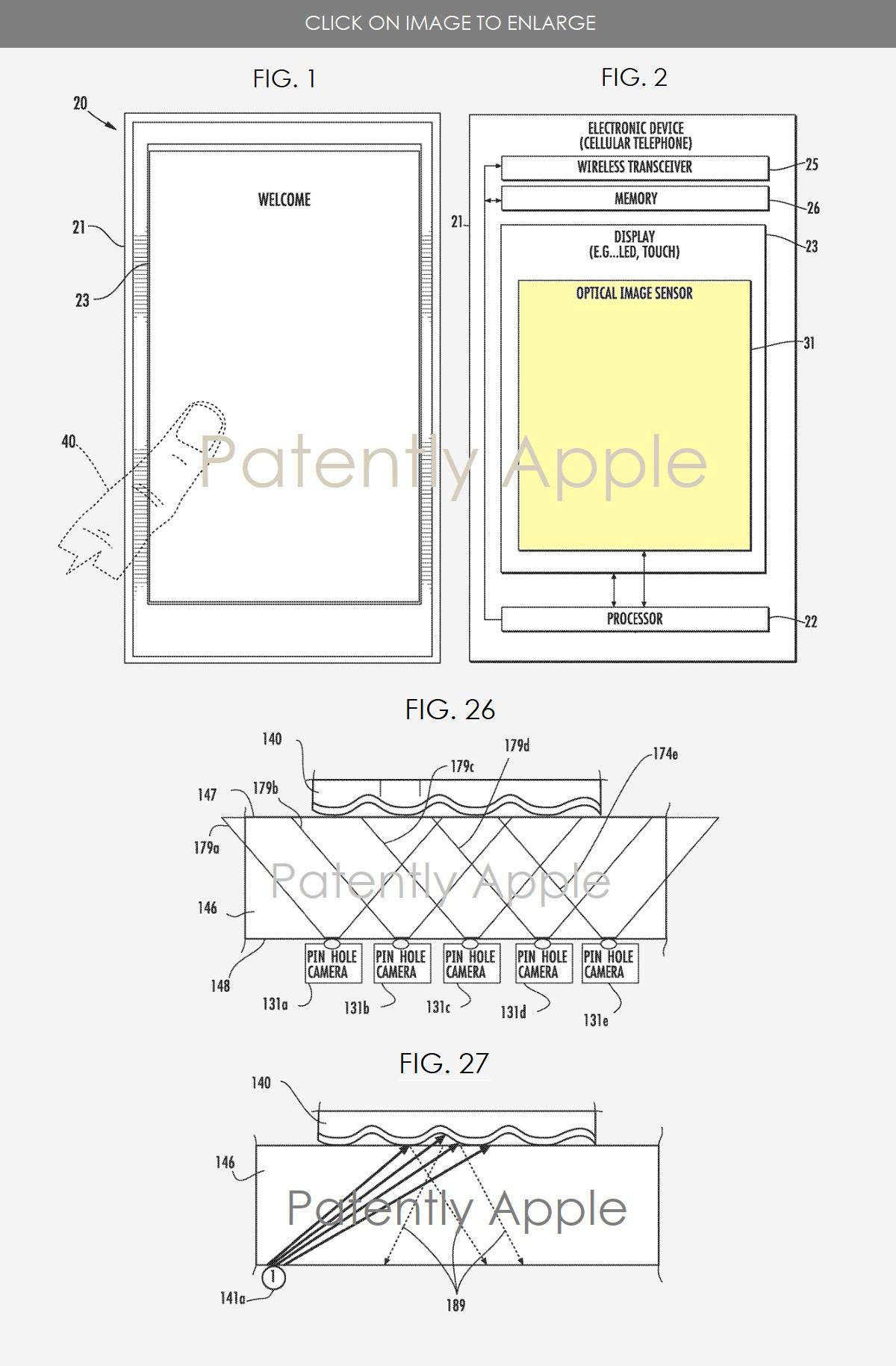 Patentet som illustrerer hvordan Apple vil lese fingeravtrykk gjennom skjermglasset.