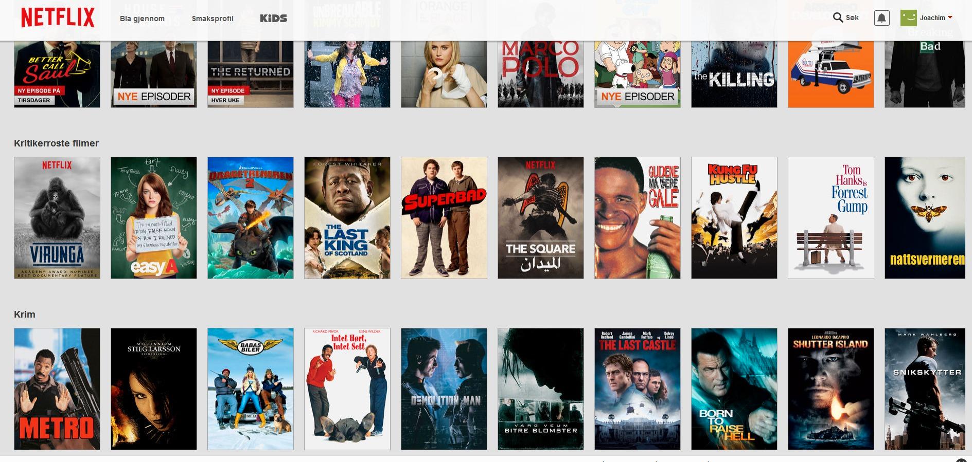 Disse skrollende listene tar evigheter å komme gjennom. Foto: Netflix
