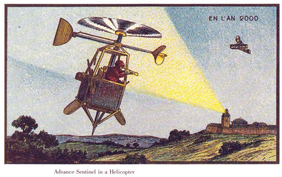 HELIKOPTER: Mange av illustrasjonene spår en fremtid med mye bruk av fly og helikopter. Uheldigvis er vi kanskje enda noen år unna dette enmanns helikopteret.Foto: Wikimedia Commons
