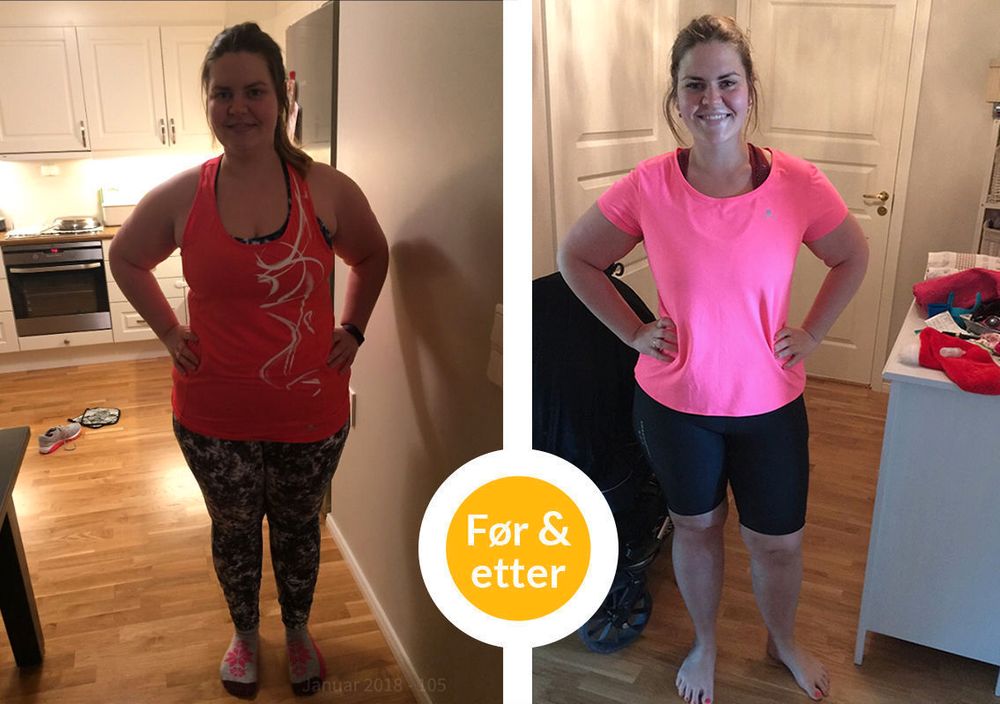 SYNELIG FORSKJELL: Med fokus på sunnere kosthold og mer aktivitet har Marianne Bekken (25) lykkes med livsstilsendring og vektnedgang. Bildet til venstre er tatt i januar 2018, og bildet til høyre er tatt i mai.