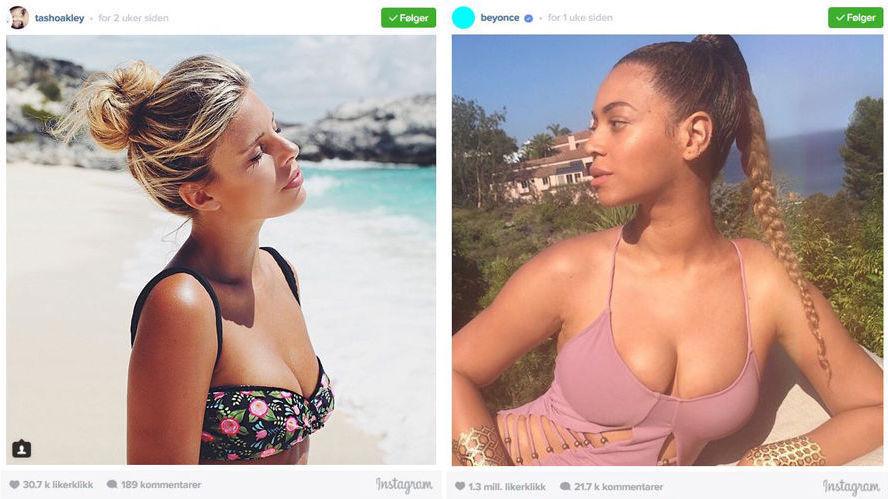 RUFSETE OG STRAMT Natasha Oakley og Beyoncé viser hvordan strandhåret kan varieres. Foto: @tashoakley og @beyonce på Instagram