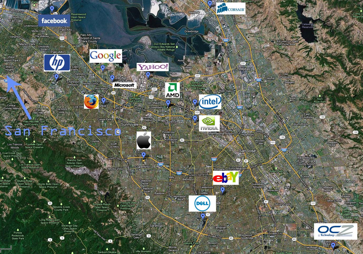 Silicon Valley huser i dag et hav av teknologigiganter. Dette er noen få av dem.