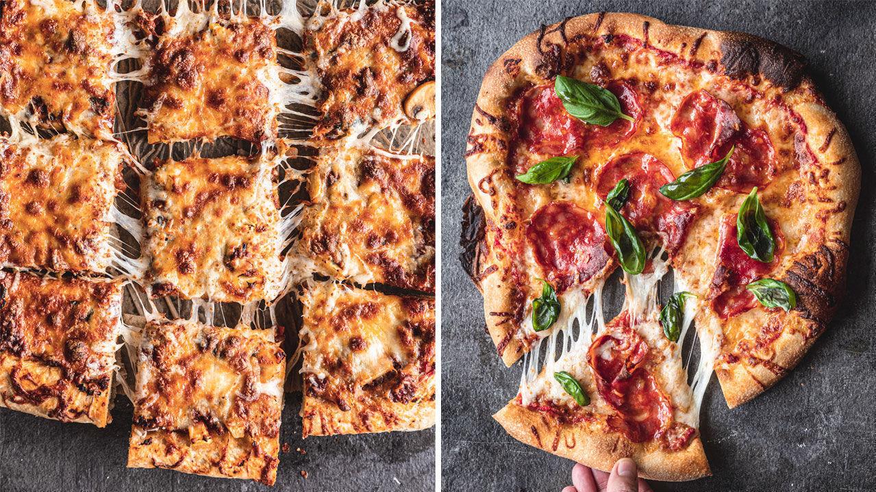 ÉN DEIG, MANGE MULIGHETER: Bruk en hel pizzadeig og lag en langpannepizza med kjøttdeig, eller lag porsjonspizzaer ved å dele deigen i mindre pizzabunner.