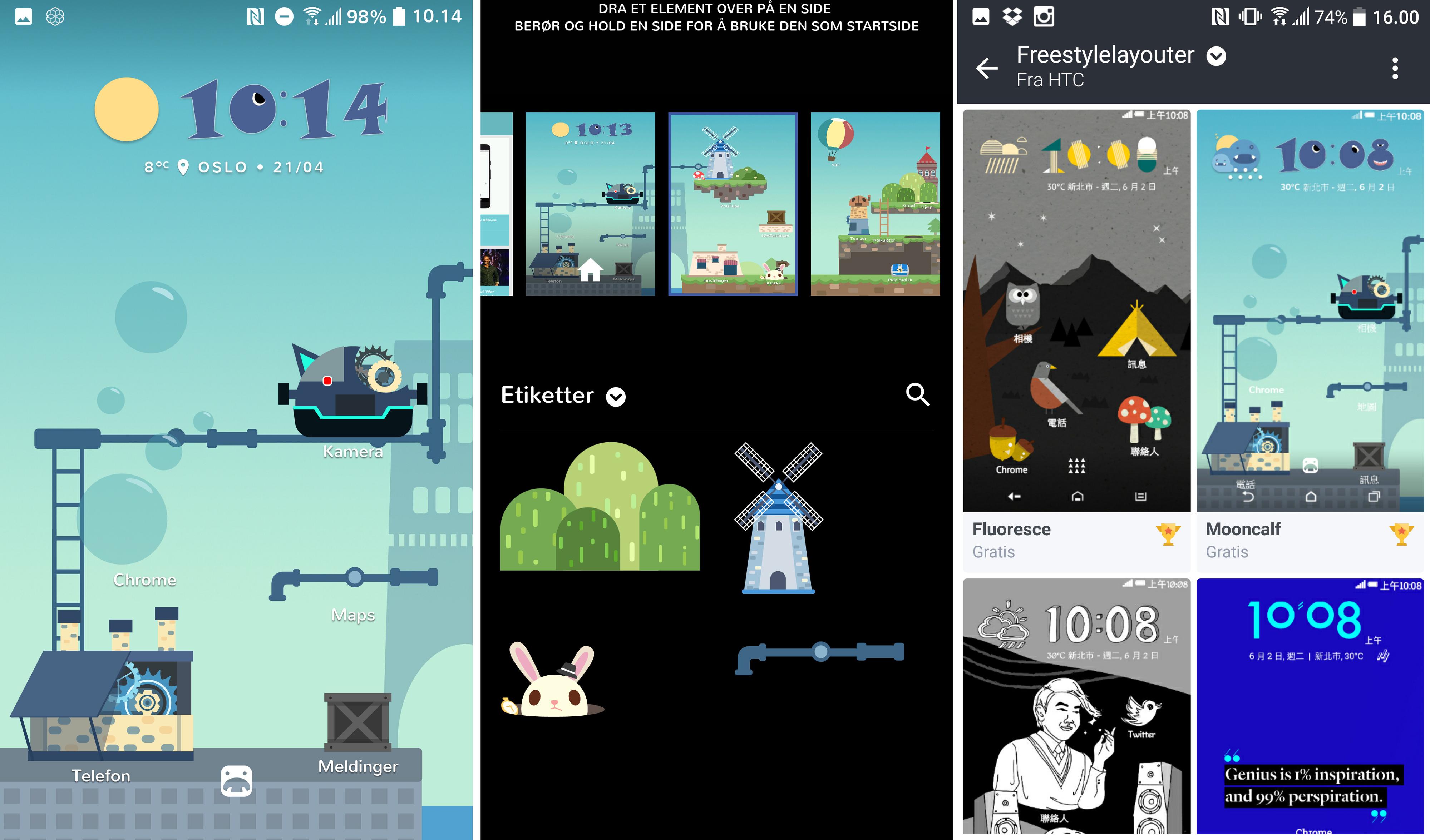 Med Freestyle-temaer erstattes app-ikonene med etiketter, som kan plasseres fritt på skjermen.