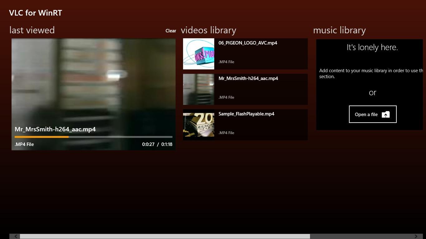 VLC for Windows 8, startskjerm.Foto: VideoLAN