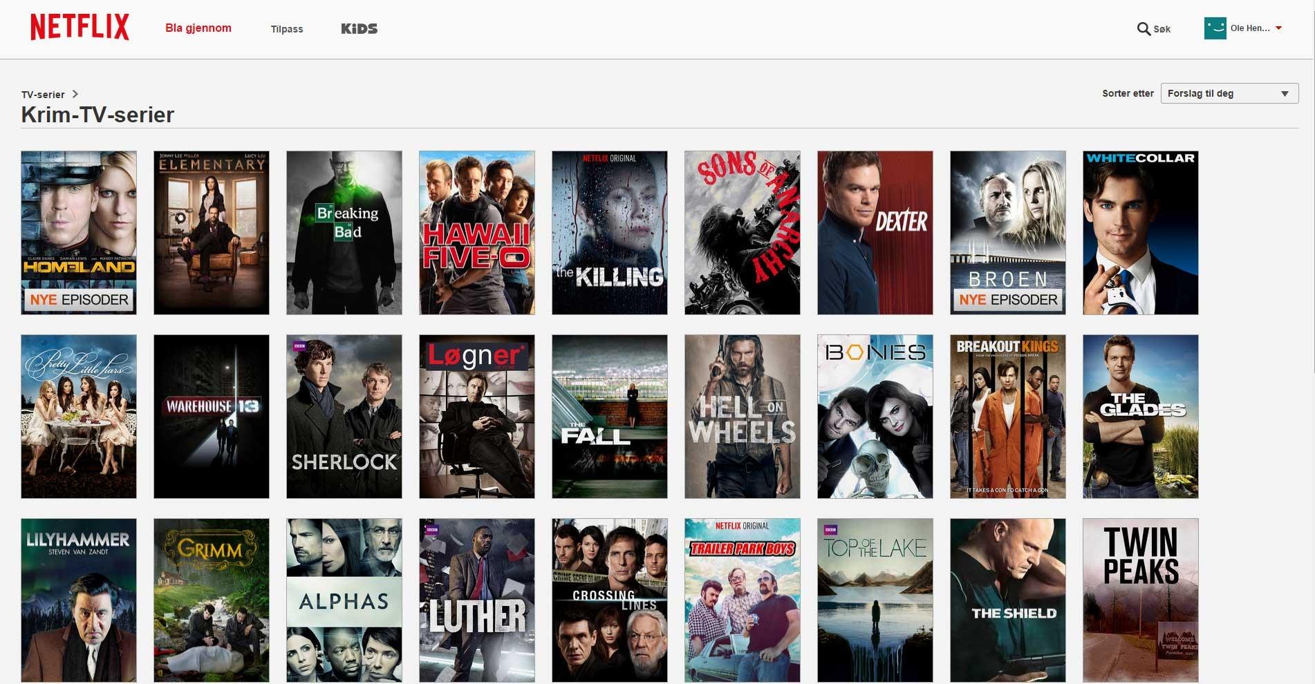 Netflix, skjermdump 7.10.2014.