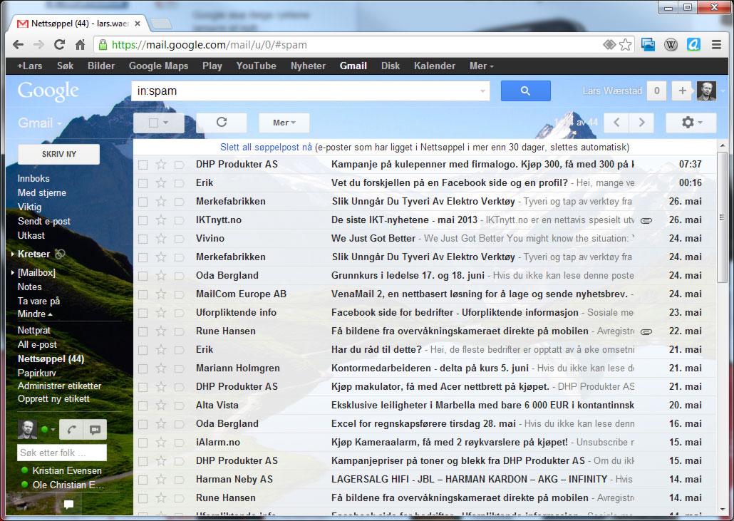 Slik ser Gmail ut i nettleseren på en PC i dag.
