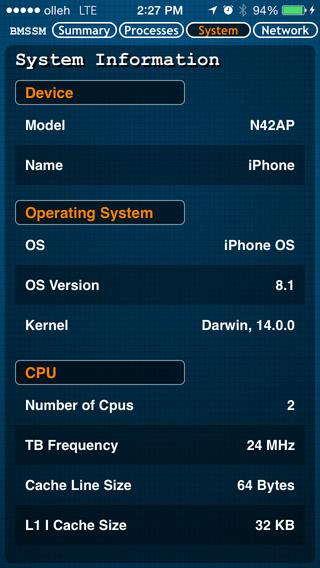 På denne skjermen i programmet Battery Memory System Status Monitor kan du se hvilken modell du har.